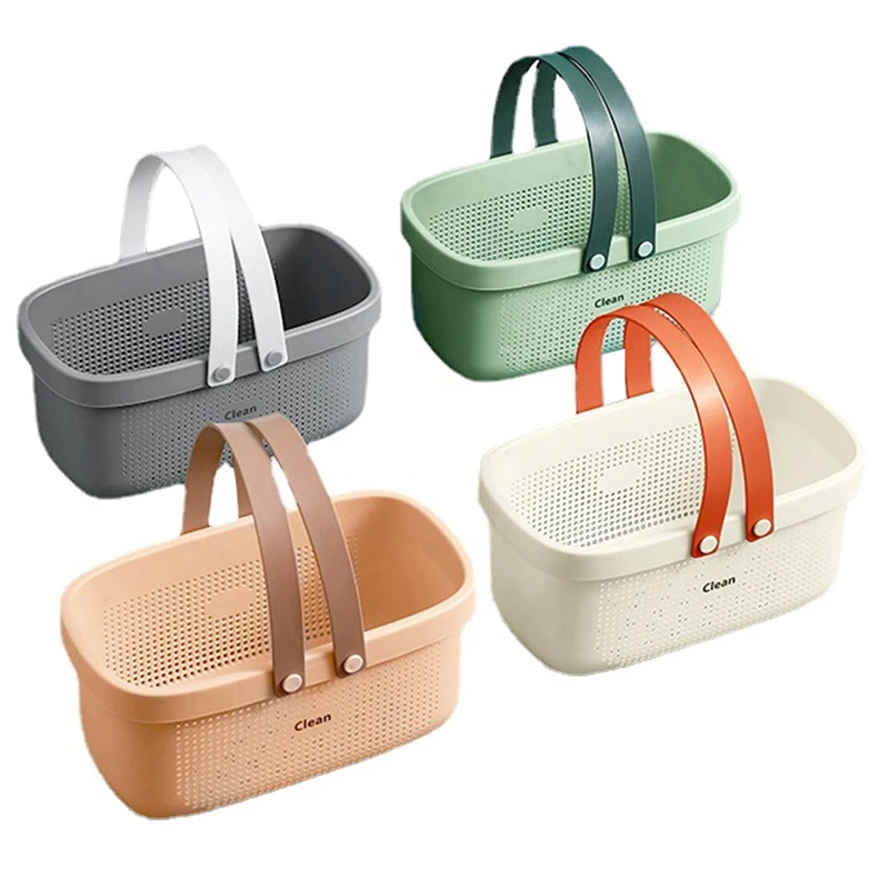 

Hollow Portable Storage Basket Home Desktop Fruit sundries Storage Basket Plastic Woven Imitation Rattan Bathroom Drain Basket
