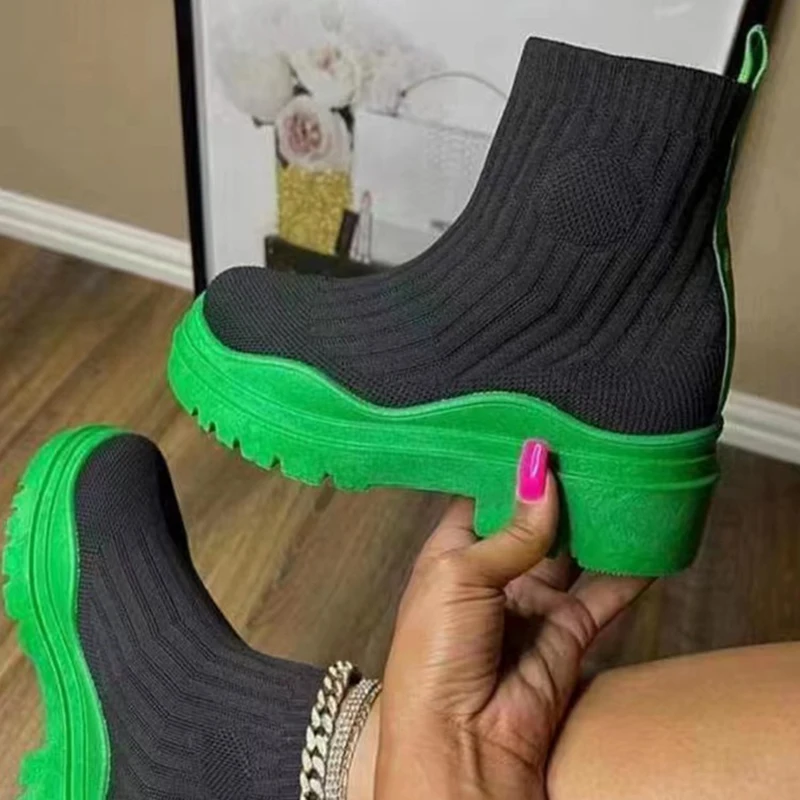 Plus Size Autumn Winter Couple Socks Shoes Women Thick-soled Casual Large Size Net Knitted Short Boots Women botas de mujer