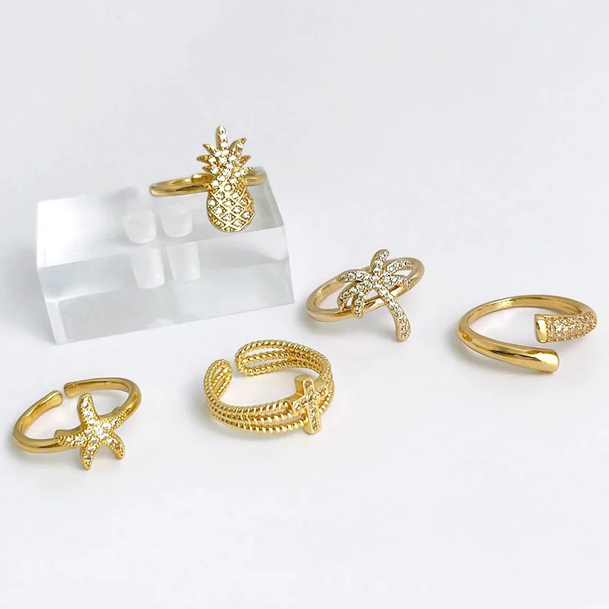 

Peri'sBox Micro-inlaid Zircon Heart Butterfly Opening Ring Women Coconut Tree Pineapple Beach Ring Lightning Cross Sparkly Rings