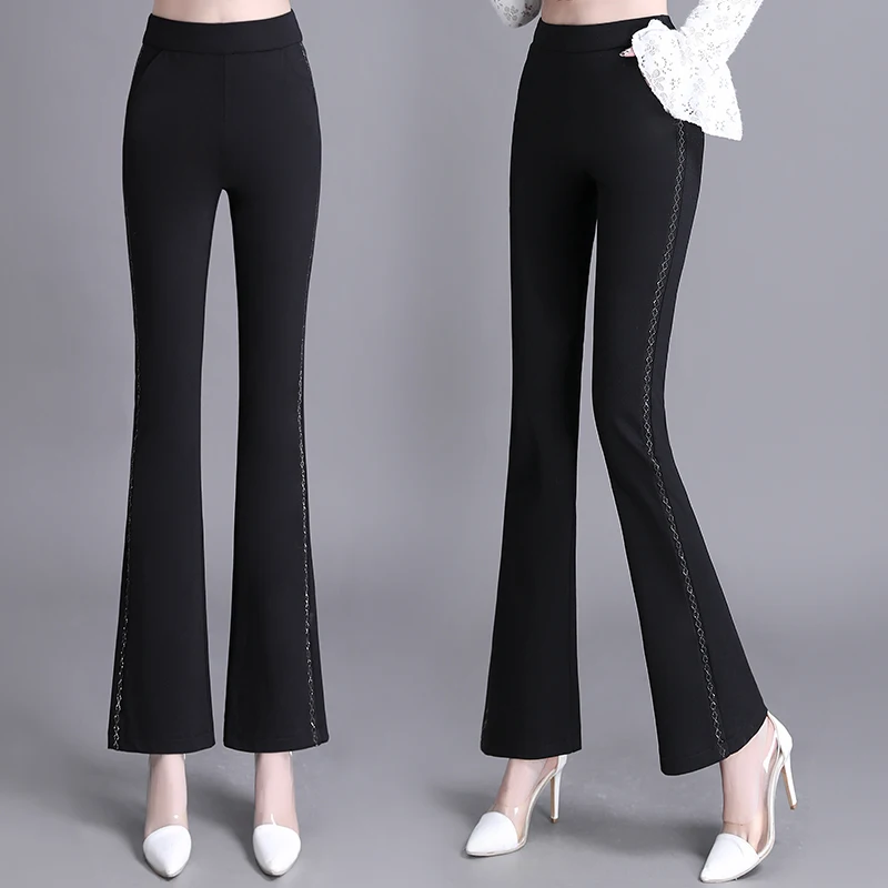 

Брюки-клеш Женские с завышенной талией, винтажные модные кружевные прямые брюки в Корейском стиле, спортивные аксессуары, весна-лето