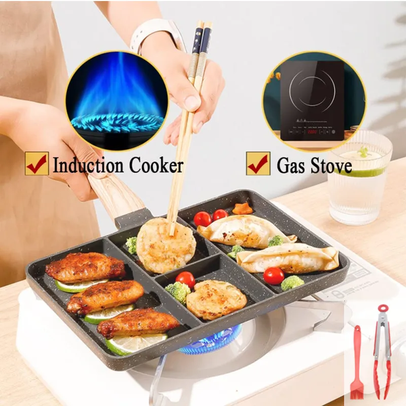 

4 Hole Non-Sticky Steak Frying Pan Meats Fish Steak Breakfast Pans Eggs Stove Omelet Ham Maker Kitchen for Gas Induction Cooker