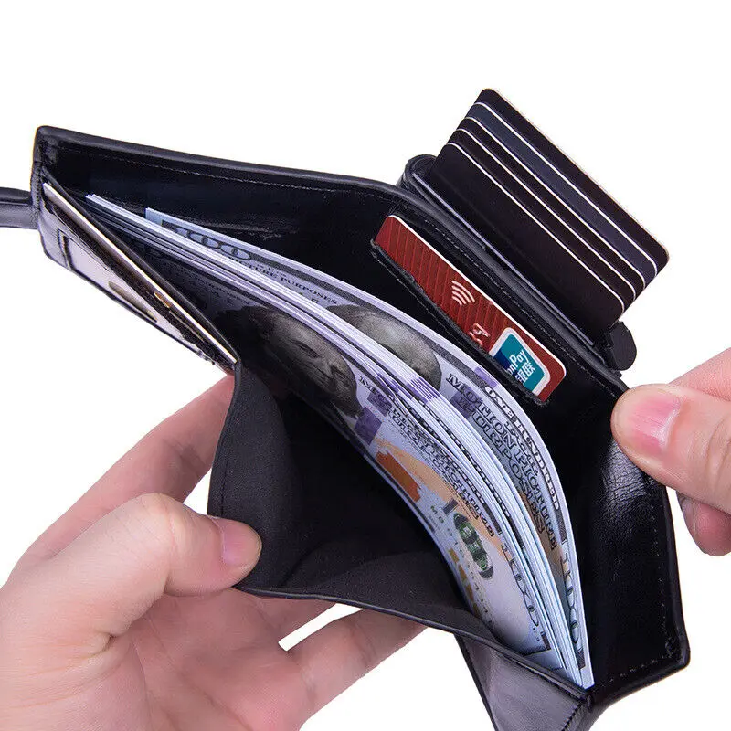 Rfid Smart Pop Up Credit Card Holder Wallet Car Key Signal Shielding Bag Purse Faraday PU Leather