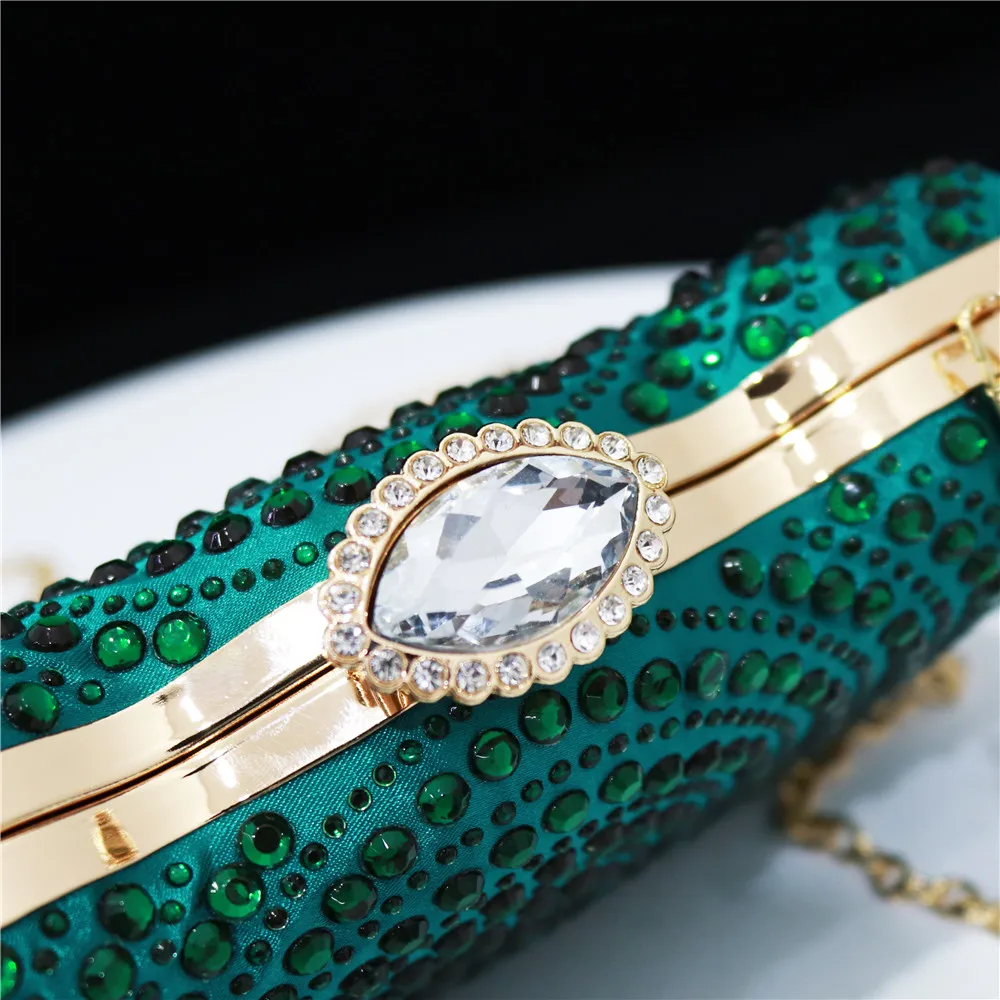 Зеленая сумка для невесты кошелек роскошная свадебная через плечо со стразами и