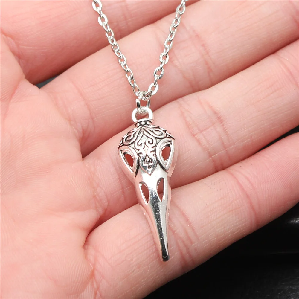 

Dropshipping Antique Silver Color 35x13mm Skull Beak Skeleton Bird Pendant Necklace For Women