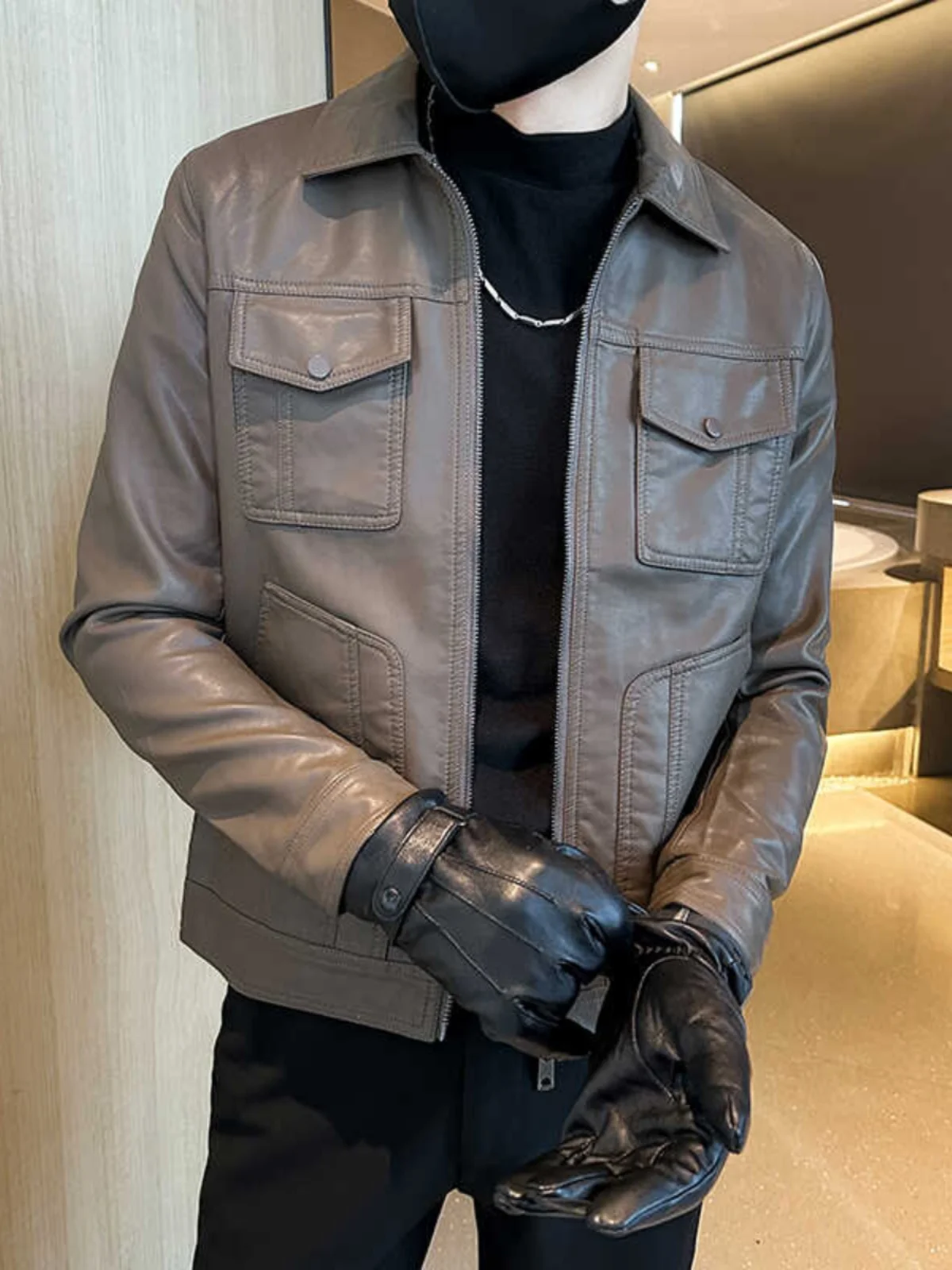 Модное брендовое мотоциклетное кожаное пальто верхняя одежда мужская осень и