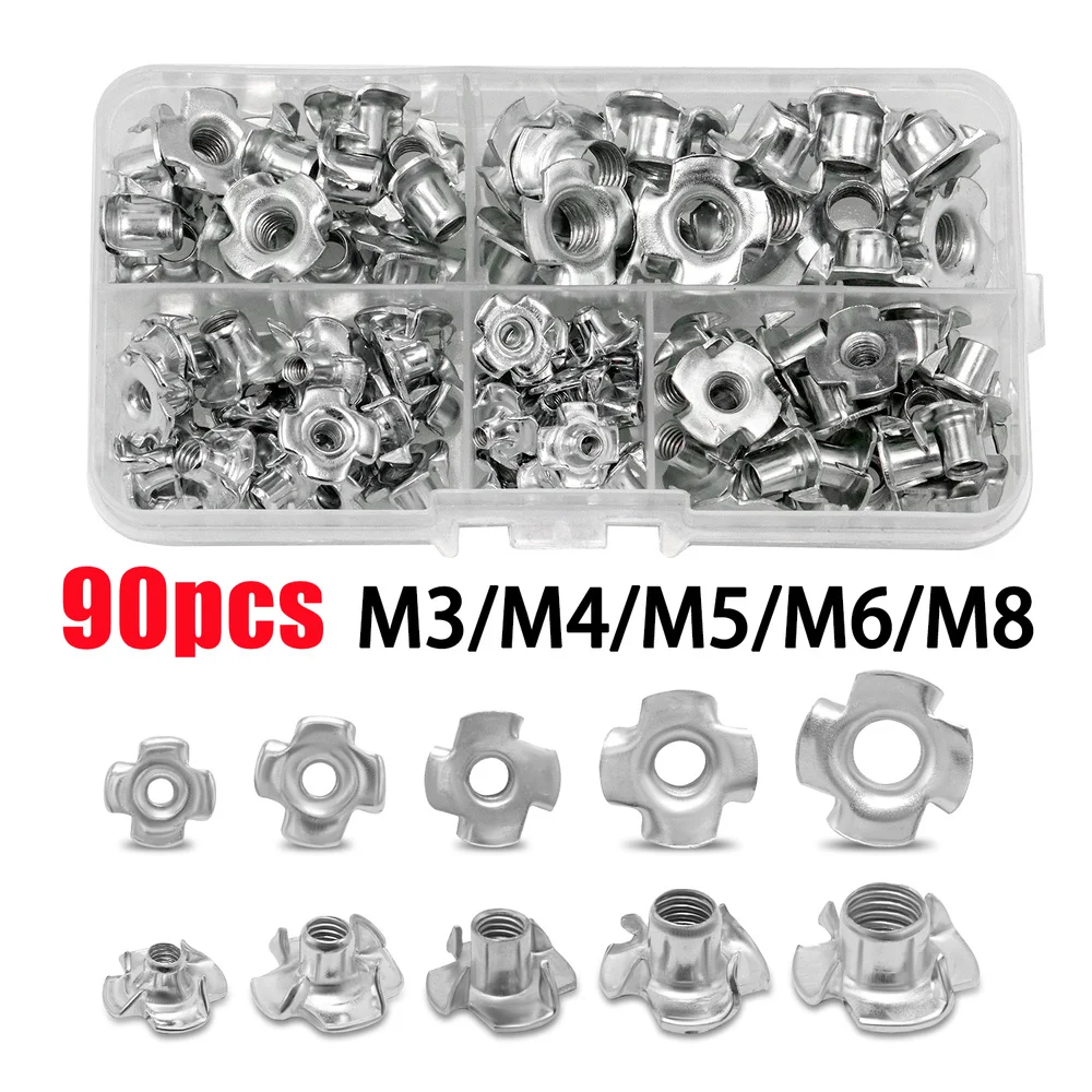 90pcs Four Pronged Claws Speaker Nut M3 M4 M5 M6 M8 Blind Inserts Nut Zinc Plated For Wood Furniture Rivet Nut Fasteners