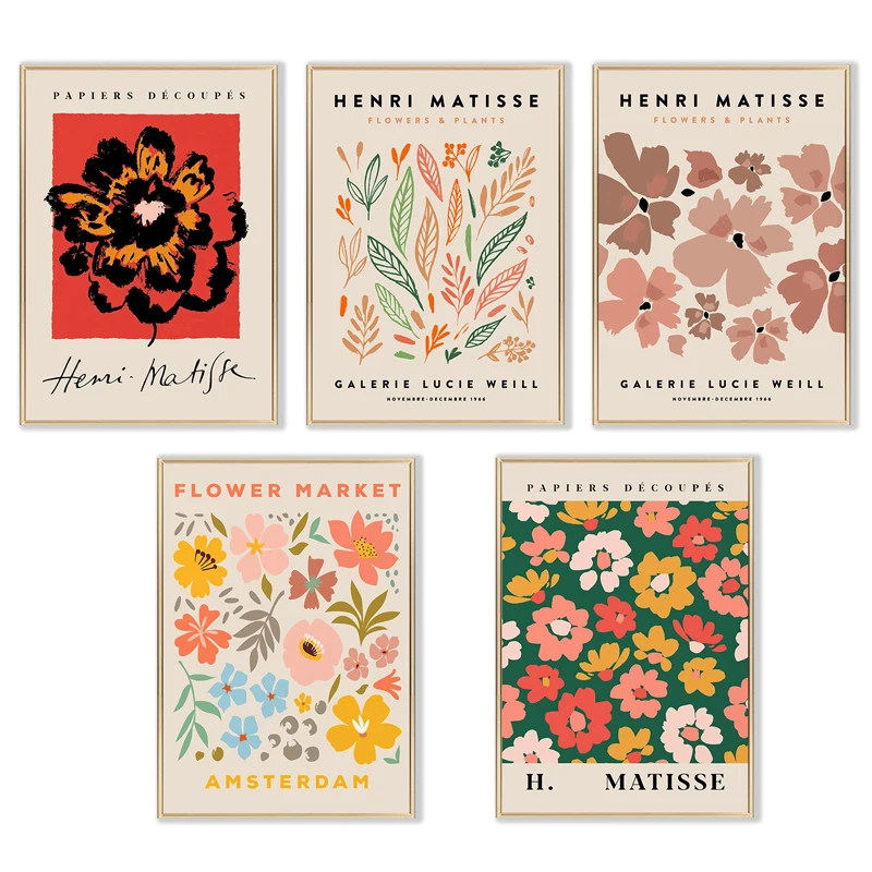 

Abstract Colorful Floret Posters Matisse Flowers Leaf Plants Canvas Print Painting Nordic Wall Art Picture for Living Room Aisle