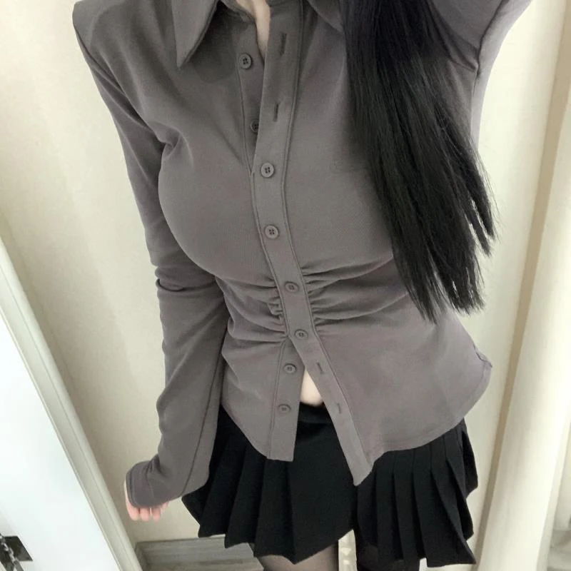 

Oversized Sexy Slim Office Lady Elegant Shirts Women Y2K Korean Single Breasted Long Sleeve All Match Top Harajuku Casual Blouse