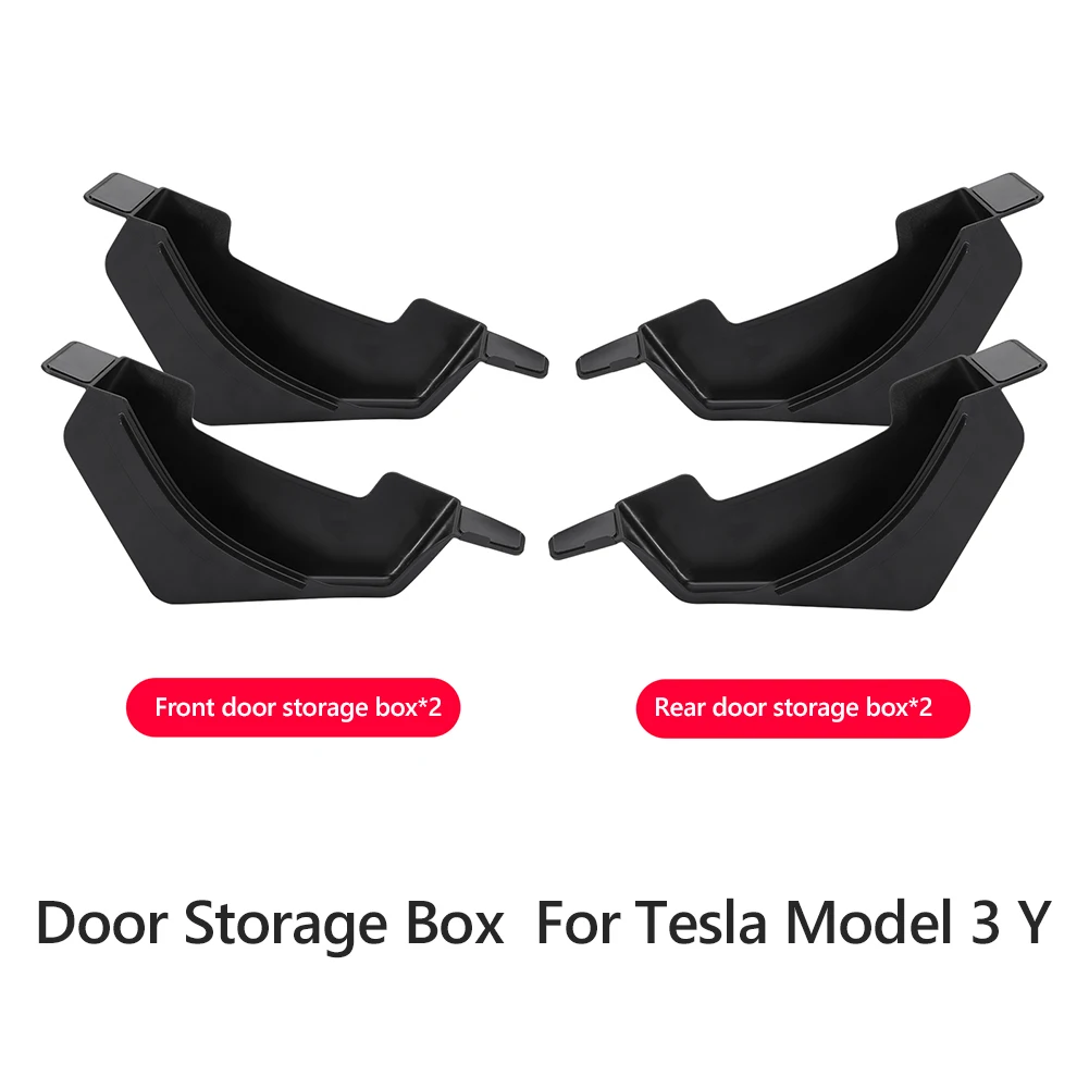 

For Tesla Model 3 2021 4 Pieces Door Storage Organizer Box Side Armrest Box Handle Tray Container Flocking/ABS Hidden Bracket Bo