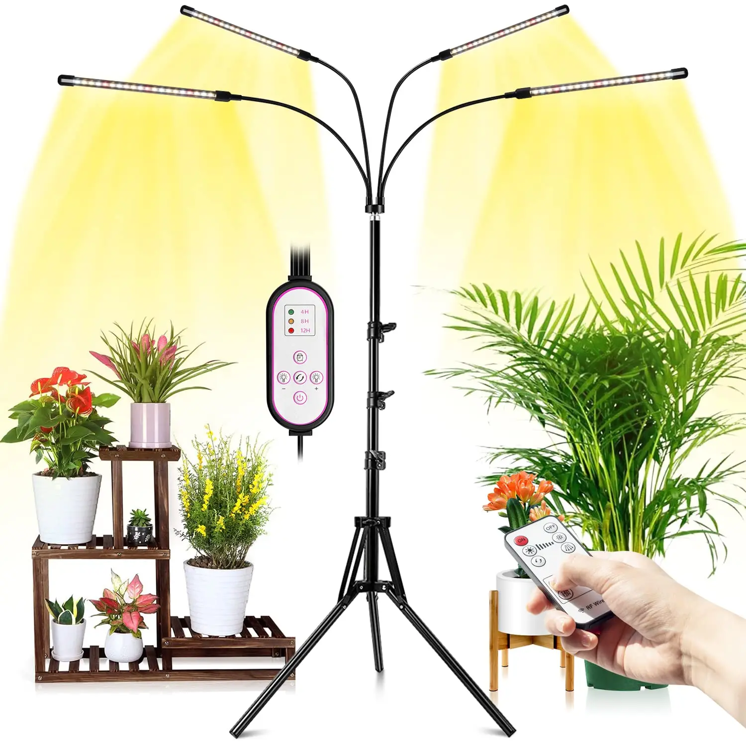 Grow Light with Adjustable Tripod Stand, LED Phytolamp Full Spectrum for Indoor Plant, Plant Lights Lamp with 4/8/12H Timer