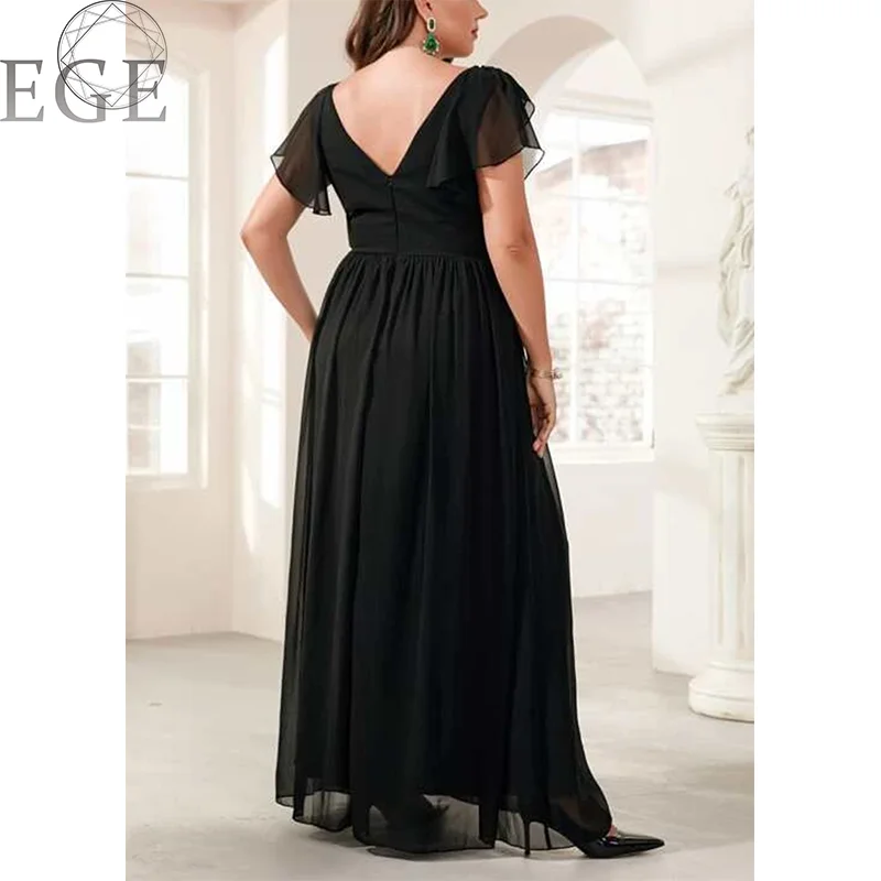 Plus Size V Neck Ruffle Chiffon Dress 5XL6XL7XL Black Party Wedding Elegant MIXI Dress Women Plus Size
