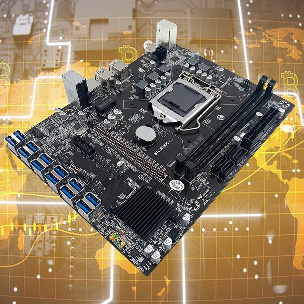 

12 GPU Motherboard B250C USB3.0 to PCI-E 16X With 2 DDR4 DIMM Memory Slot LGA 1151 B250 Mainboard