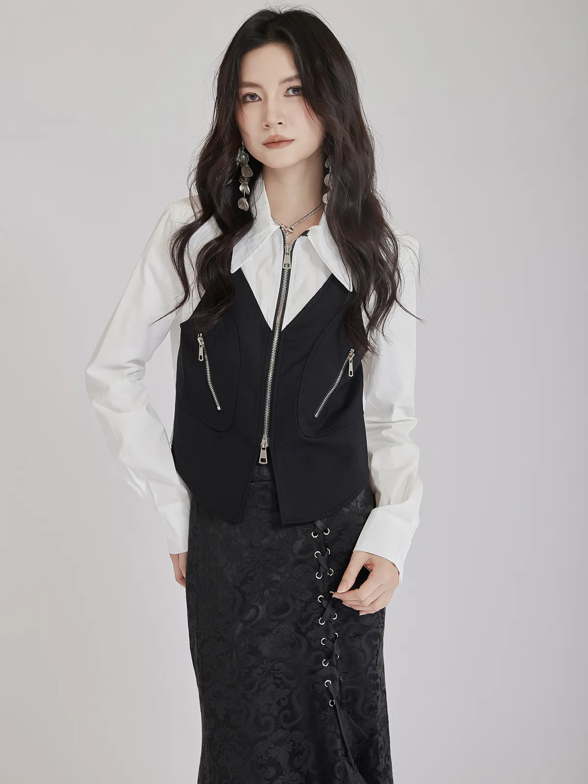 Женский шикарный короткий топ с большим острым воротником рубашка длинными