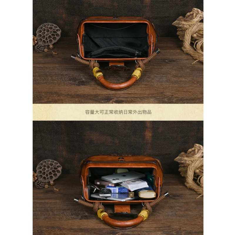 Motaora Vintage New Designer Luxury Bags For Women Leather Handbag Women's Bag 2023 Trend Handmade Carved Ladies Shoulder Bags