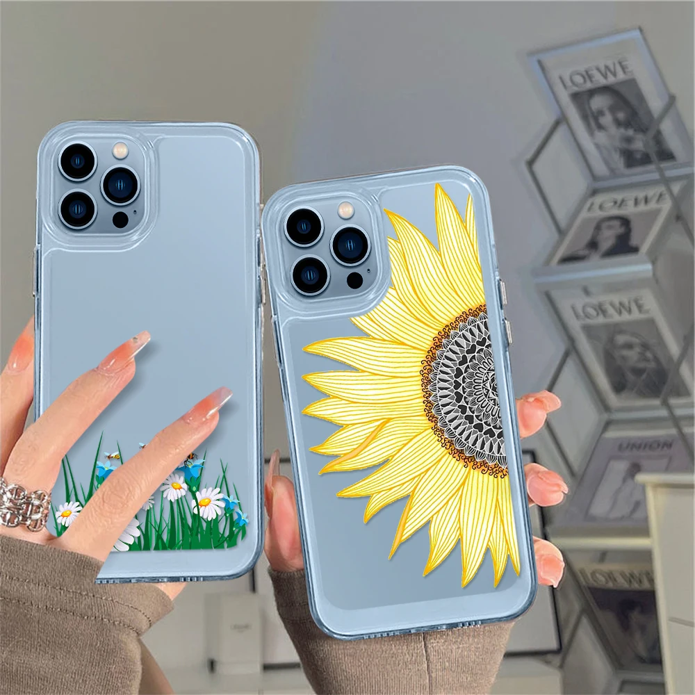 

INS Daisy Phone Case for iPhone 14 13 12 11 Pro Max Mini XS XR X Protection Shell for iPhone14promax Sunflower Coque Clear Funda