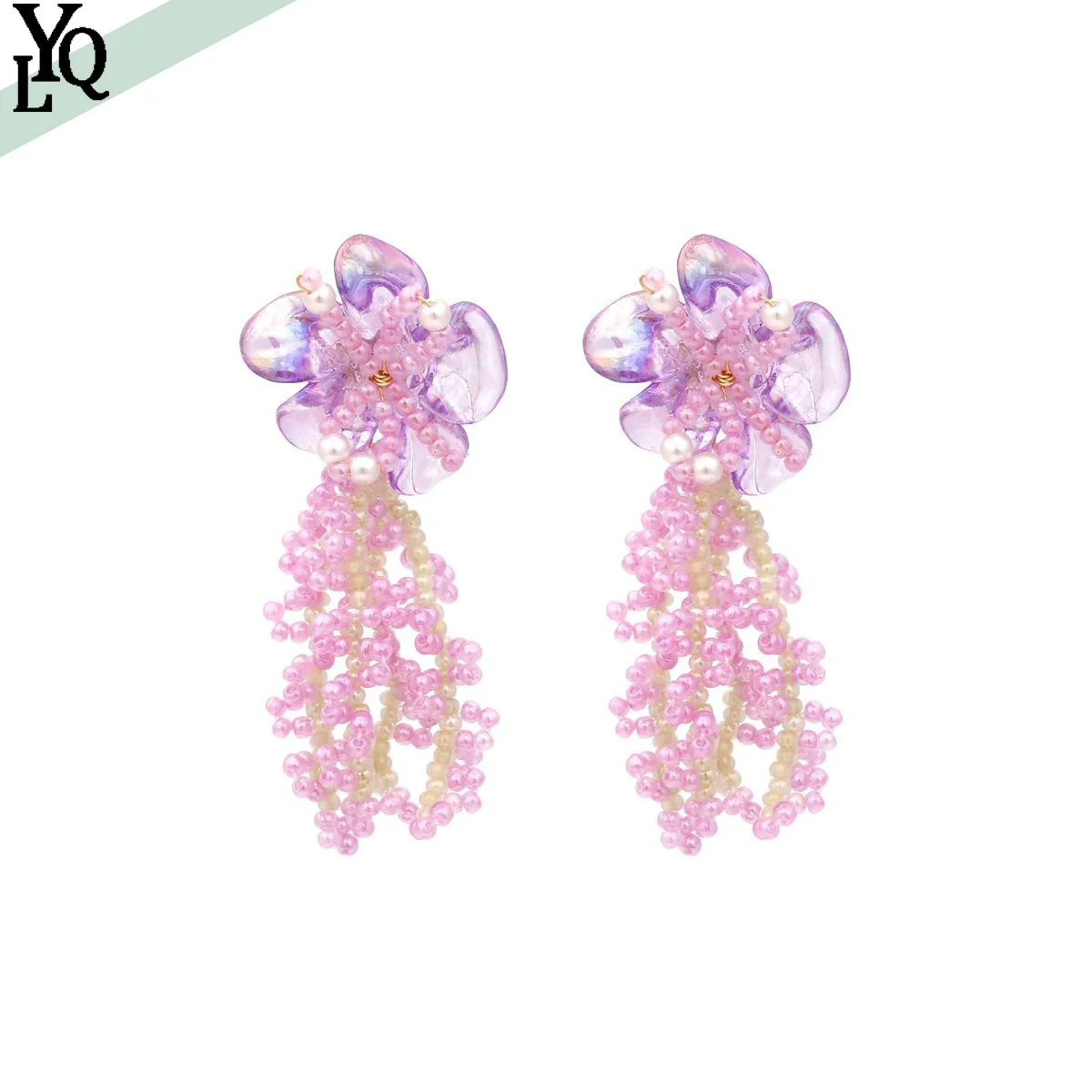 

Корейские нишевые Высококлассные серьги из бисера в виде цветка с кисточками ручной работы с жемчугом