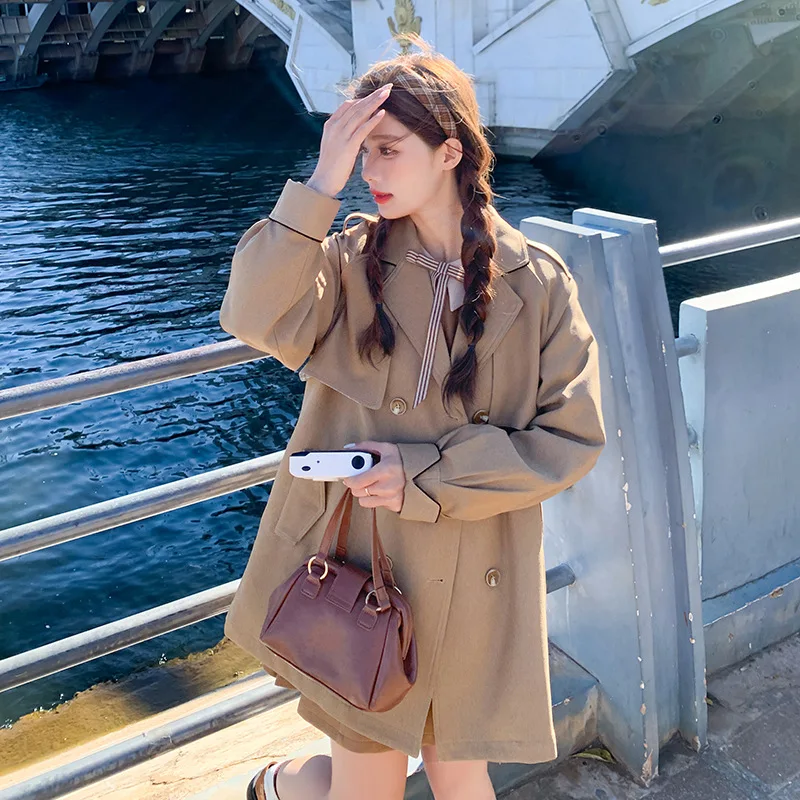 

Real Shot Khaki Trench Coat Women's Mid Length 2023 Spring and Autumn New Double Breasted Style Slim Top Coat