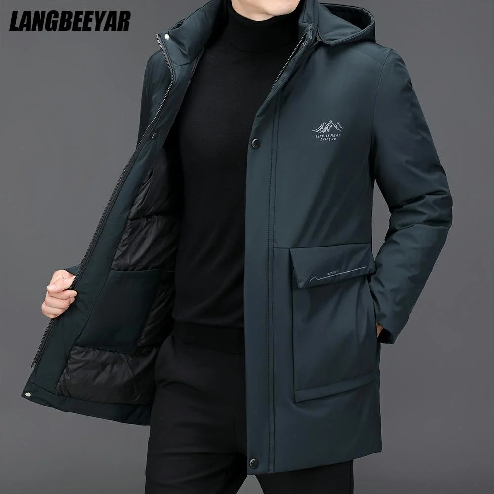 New Designer Brand Casual Fashion Hooded Men Long Parka Winter Jacket Heavy Thick Warm Outerwear Windbreaker Coats Man Clothes