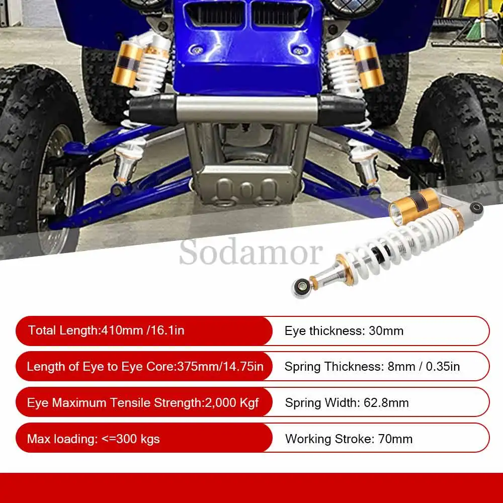 Фото Для Yamaha Banshee 350 YFZ350SE 2006 года, специальная версия, ATV UTV, комплект передних воздушных амортизаторов, 375/410 мм, твердая сталь, алюминиевый сплав №3