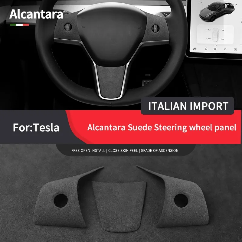 

Car steering wheel button panel decorative sticker Alcantara suede suitable for Tesla Model 3 y X S protective patch accessories