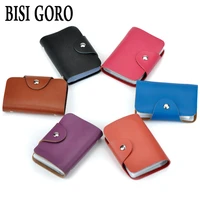 bisi goro unisex wallet genuine leather 26 bits card case holder large capacity id credit passport money bags slim pure purse