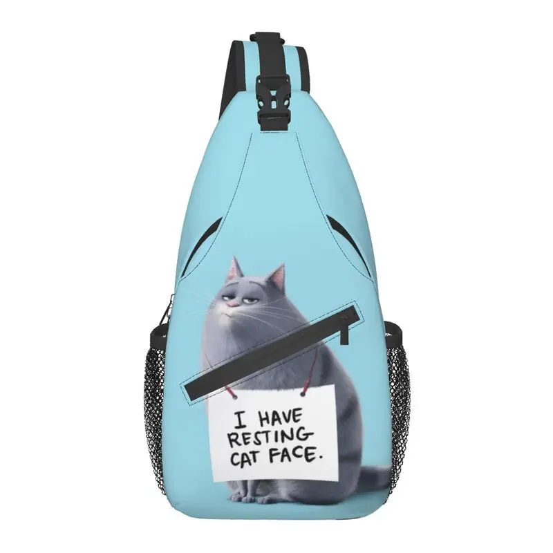 Cute Tabby Cat Sling Crossbody Chest Bag Men Cool Animated Film Shoulder Backpack for Hiking