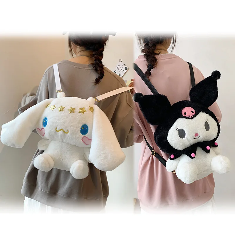 

Kawaii Sanrios Plush Cartoons Anime Melody Kuromi Cinnamoroll Shoulder Bag Backpack Plushie Stuffed Toy Schoolbag Kids Doll Gift