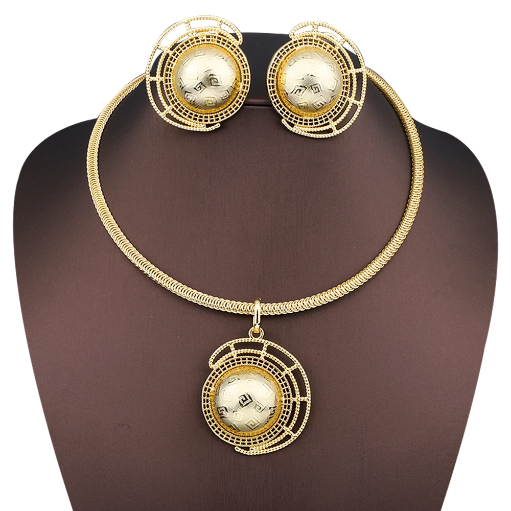 

Dubai Fashion Jewelry Italian Women's Necklace Earrings Jewelry Set Nigeria Bride Gold Color Jewelry Wedding Party Giftc