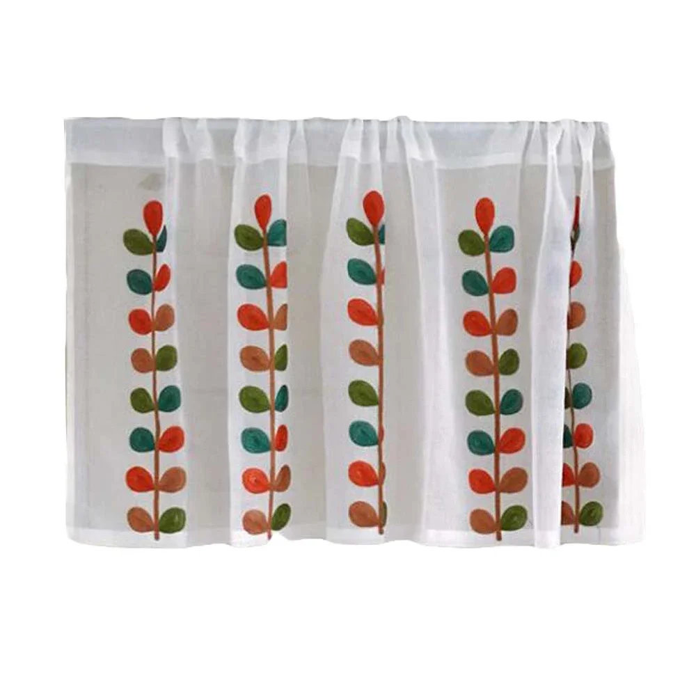 

Short Kitchen Cloth Curtain Small Window Half Cafe Curtain - Translucent Leaves