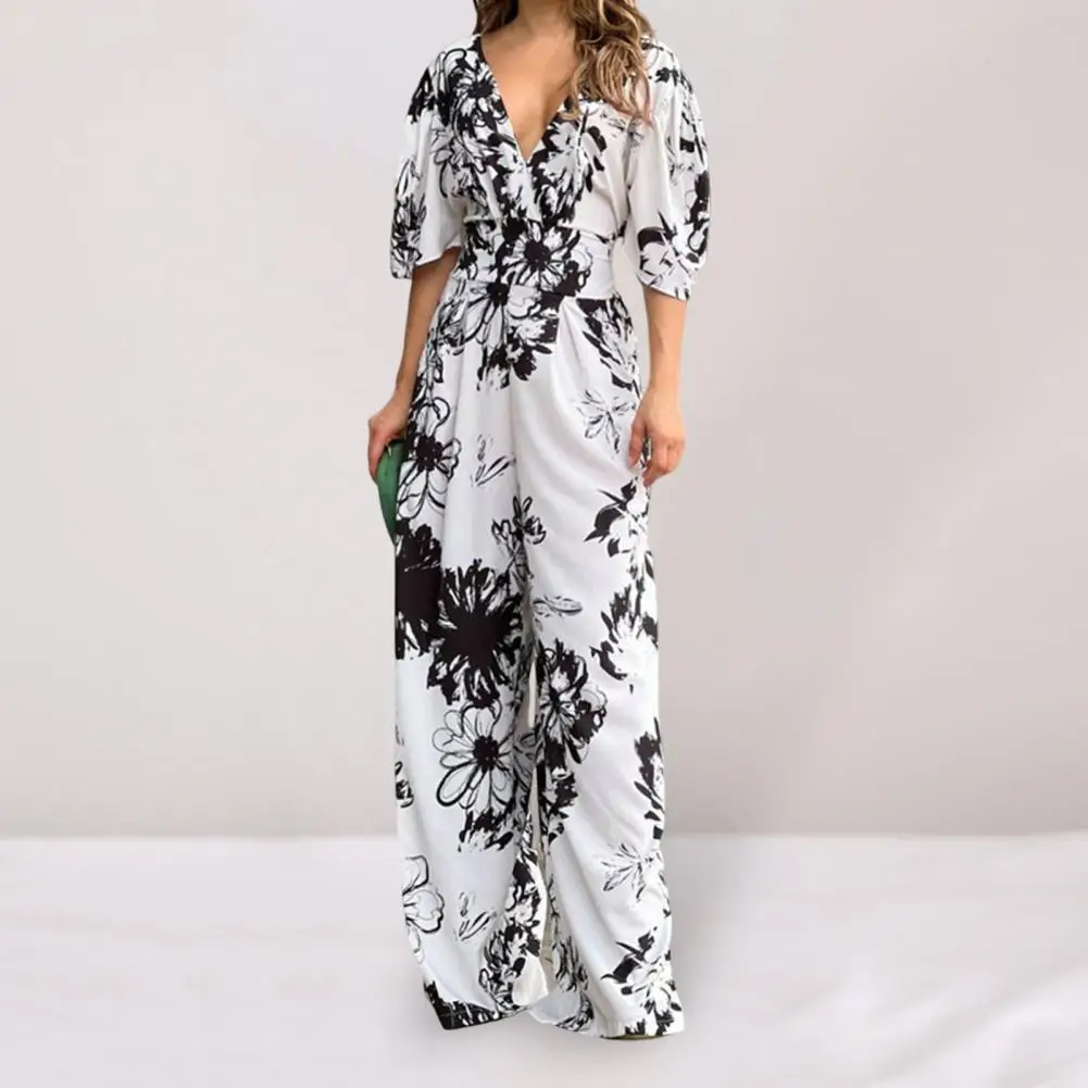 

Женский Повседневный комбинезон на шнуровке, Летний комбинезон с V-образным вырезом и цветочным принтом, с широкими штанинами, рабочая одежда