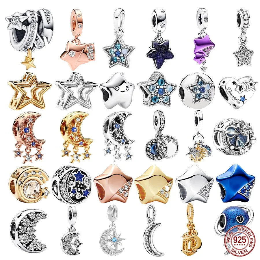 

Pendant Crescent Moon Series New 925 Sterling Silver Fit Original Pandora Charm Bracelet Thankful Heart & Stars Bead DIY Jewelry