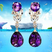 14k gold jewelry natural amethyst gemstone drop earrings for women fine aros mujer oreja 14 k yellow gold orecchini females