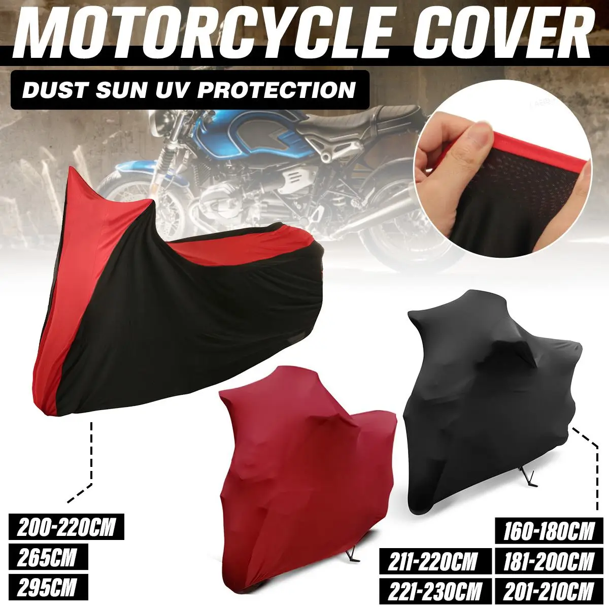 

Elastic Fabric Motorcycle Cover Sunshade Anti-UV Protection Motorbike Scooter Indoor Outdoor Dust-proof Covers