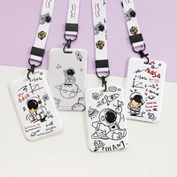 ins comic planet astronaut doodle series lanyard card holder student credential for pass card anime credit card straps key ring
