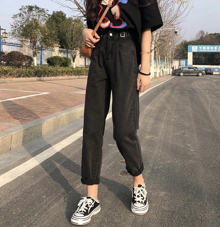 

DD3176 New fashion all-match trend high waist trousers straight jeans