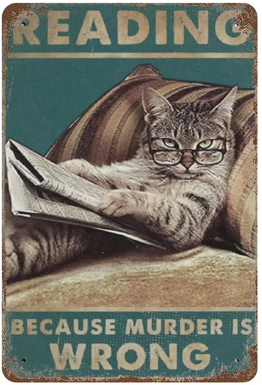 

Домашний бар жестяной знак кошка чтение потому что убийца не того Стандартный Декор Ретро металлический знак