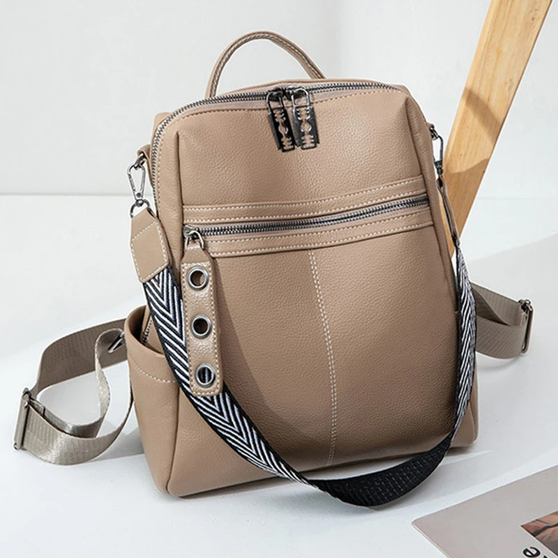 

Leather Backpack Women Solid Color Fashion Wild Trend Casual Large Capacity Ladies Travel Bag Backpack for Teenage Girls