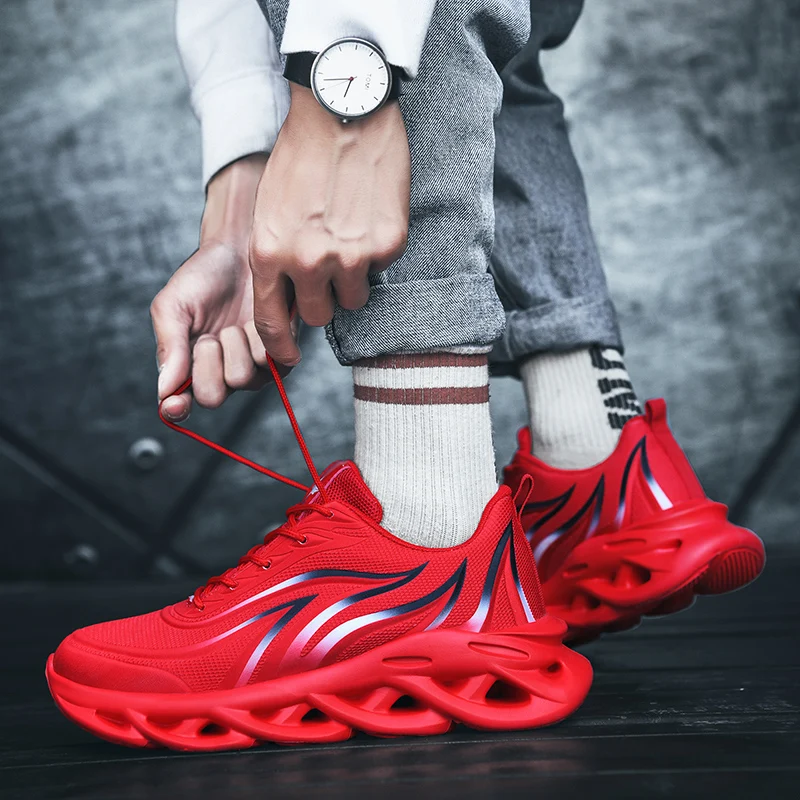 JIEMIAO Fashion Breathable Running Shoes Flame Printed Men's Sneakers Outdoor ComfortableCasual Sports Shoes Zapatillas