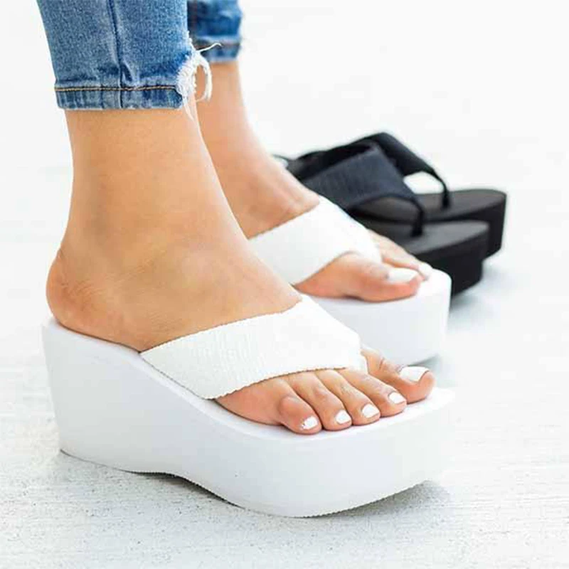 

New Women Wedges Sandals Flip Flop Thick Bottom Ladies Slippers White Fashion Female Slides Summer New Non-slip Large Size 36~43