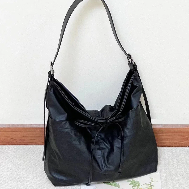 Кожаная большая сумка Laziness вместимость легкая тонкая мягкая верхний слой