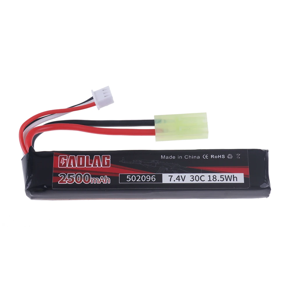 Фото Аккумулятор LiPo 2S 7.4V 2500mAh 30C 502096 с разъемом Tamiya для мини-пистолетов, электрических игрушечных пистолетов, пневматических пистолетов BB, радиоуправляемых моделей и запчастей. # 103 мм №2