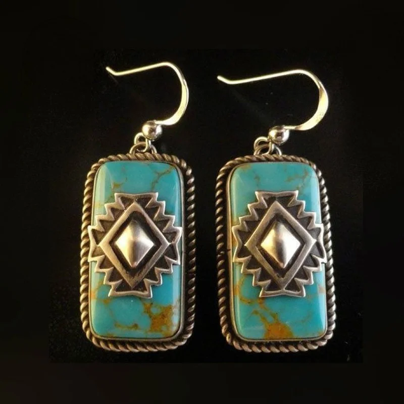 

Turquoise Square Earrings cross border e-commerce European and American fashion trendy women