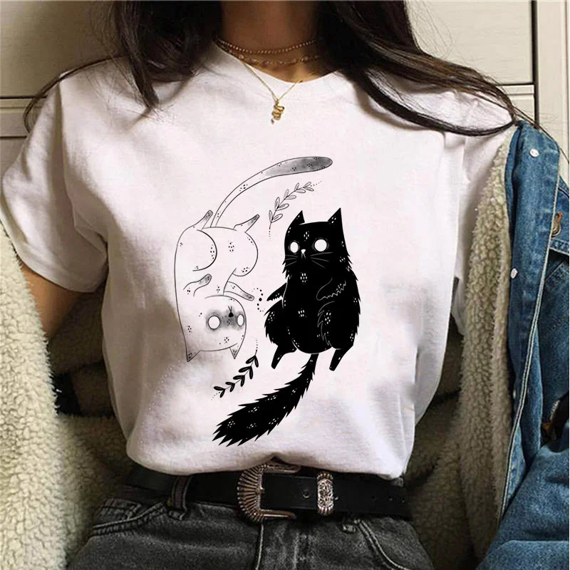 

Women T-shirt Harajuku Cartoon Cat Mushroom Halloween Print Ladies Tshirts Casual Short Sleeve Graphic Streetwear Female Tees