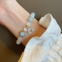 fashion aquarine bracelet for women cat eye stone rainbow pumpkin maneki neko pendant girl strawberry crystal pearl hand string