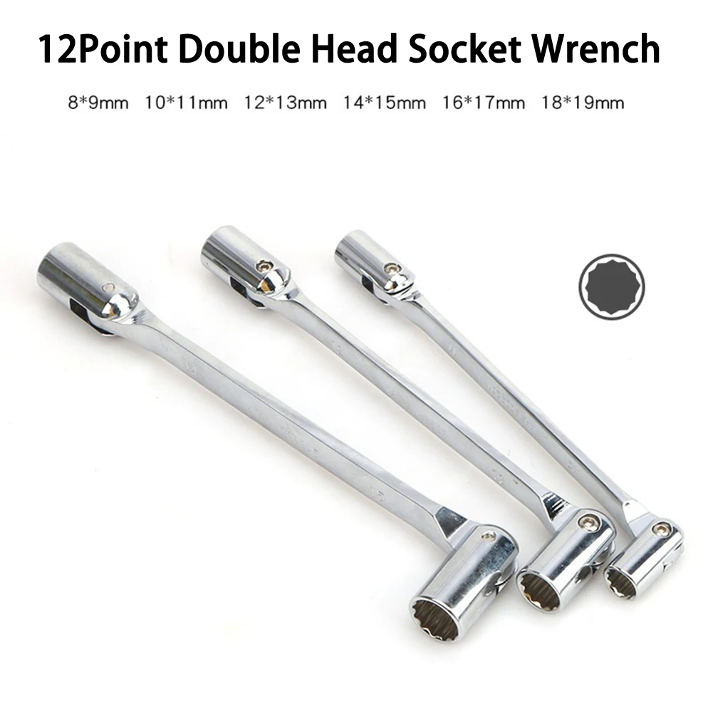 

8-19mm Double Head Socket Wrench 12 Point Spline Socket 180° Flexible Head Folding Spanner Nut Driver Hand Auto Repair Tool
