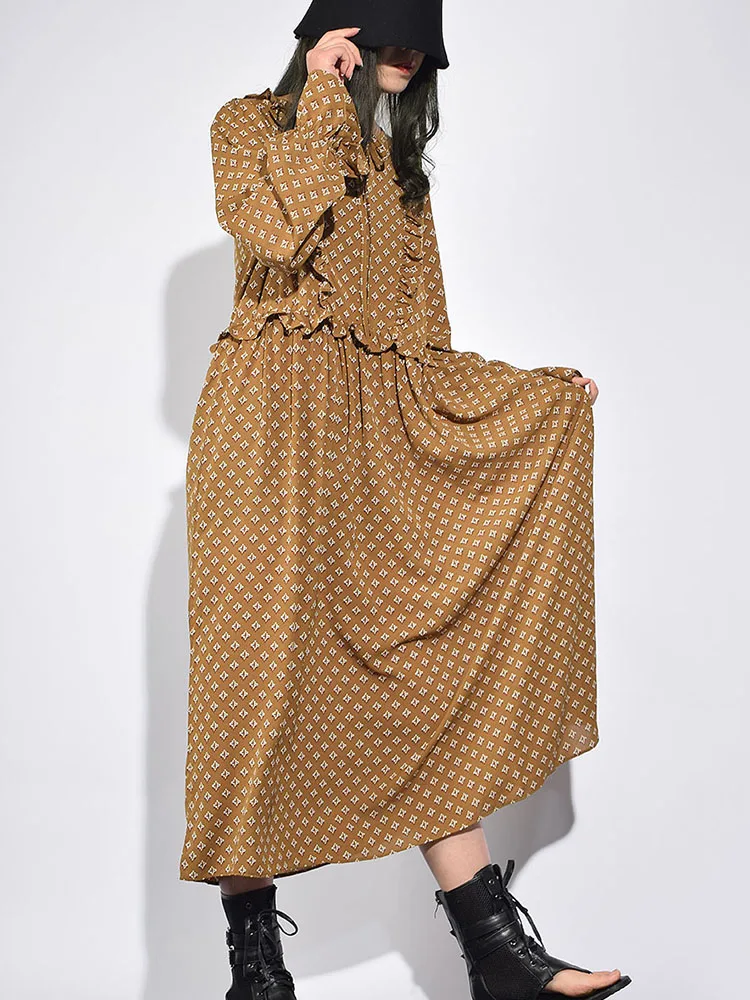 [XITAO] Europe Fashion New Women 2019 Spring O-neck Full Sleeve Casual Dress Female Ruffles Print Wooden Ear GWY2916 | Женская одежда