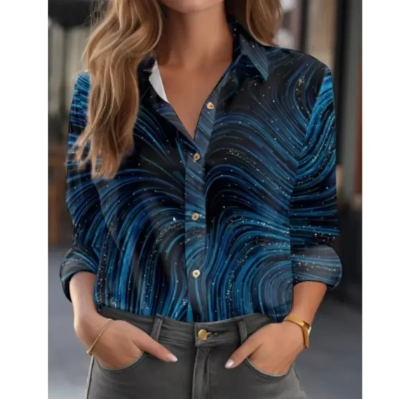 Рубашка женская с длинным рукавом Элегантная блузка градиентным переходом