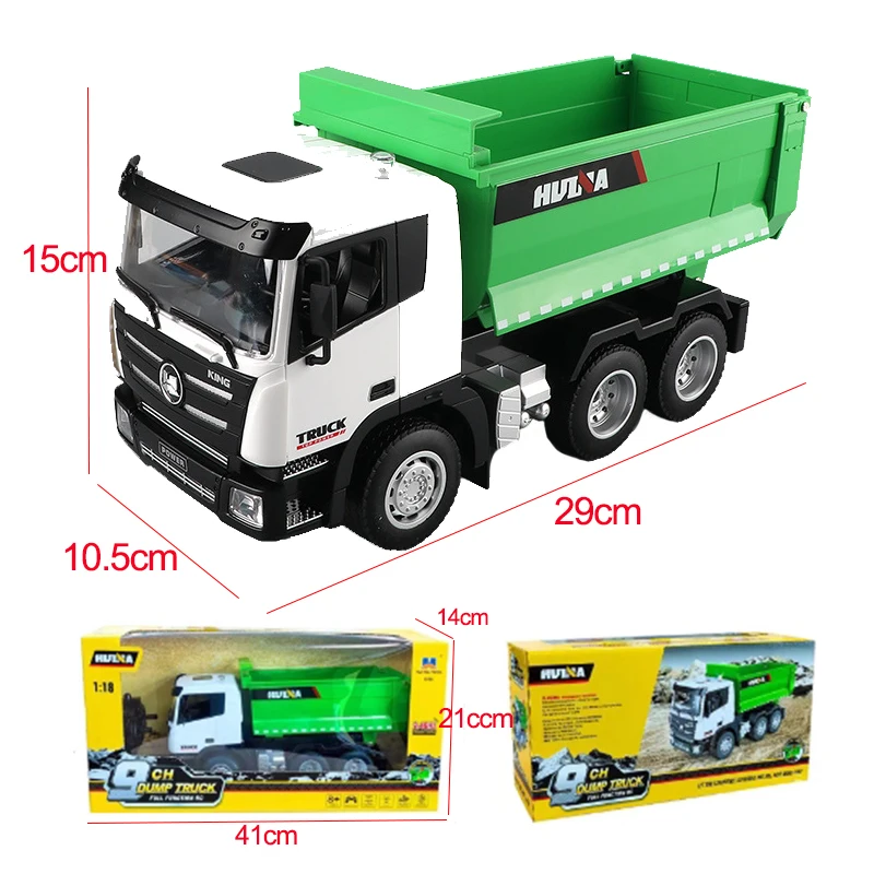 2.4G 9CH Huina Car Alloy RC Tipper Truck 1:18 Model Super Power 4WD Driving Dump Truck Toy Children Beach Toys Boy Birthday Gift images - 6
