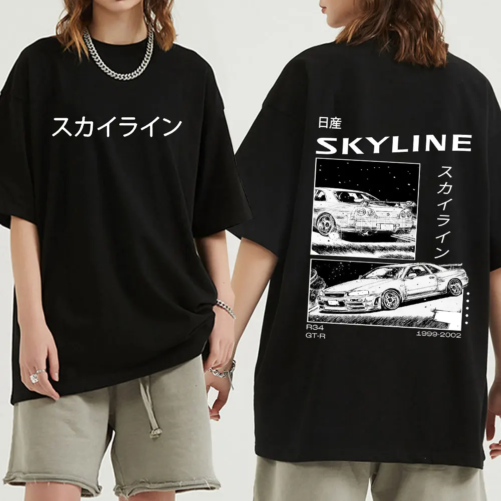 

Drift Japanese Anime AE86 Initial D Double Sided T-shirt O-Neck Short Sleeves Summer Casual Unisex R34 Skyline GTR JDM T Shirts