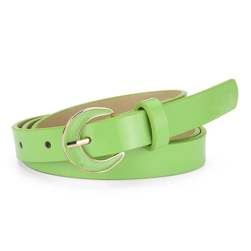 

Mori Classic Style Decorative Jeans Dress Belt Women's Fashion Spray Buckle Simple Sweet Patent Leather Thin Belt